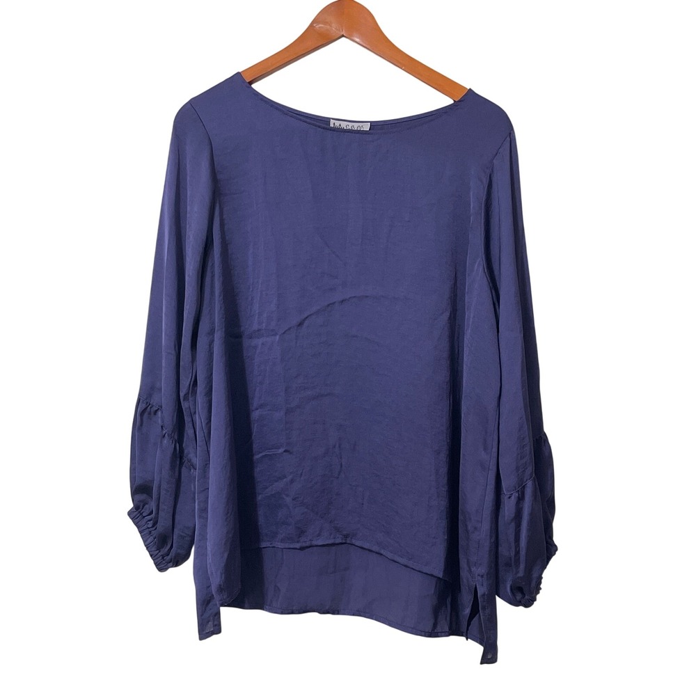 Tutu‎ & Lilli Caroline Blouse Size M Deep Purple Satin Balloon Sleeve Minimalist
